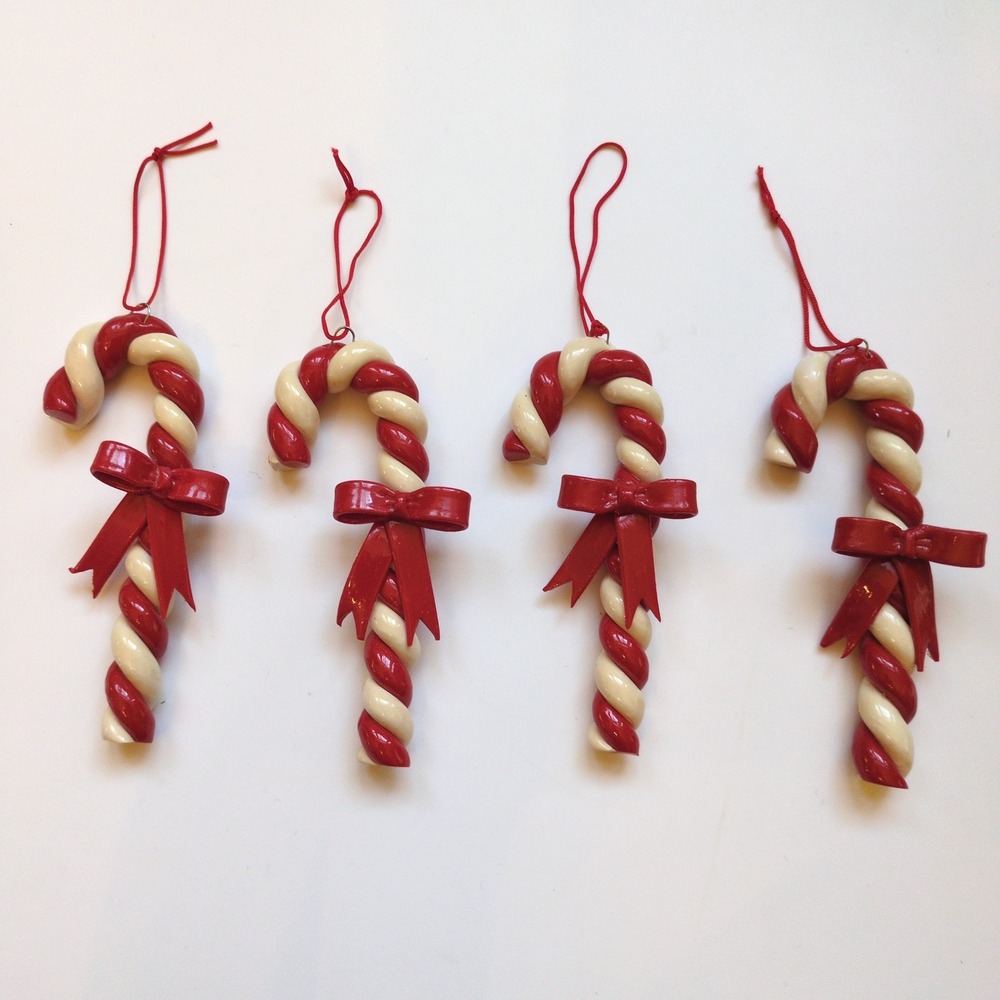 Vintage Silvestri Handmade 5" Candy‎ Canes w/ Bows Christmas Ornaments (4)